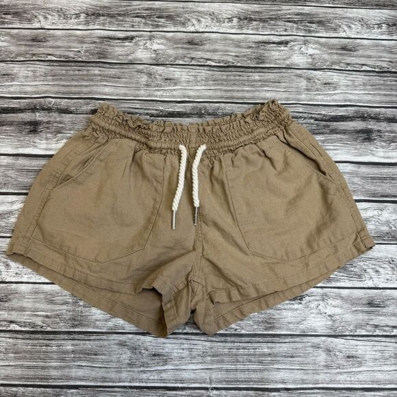 Love Tree Women's Linen Blend Drawstring Shorts S SM Small Tan Light Brown Loose - Picture 1 of 9